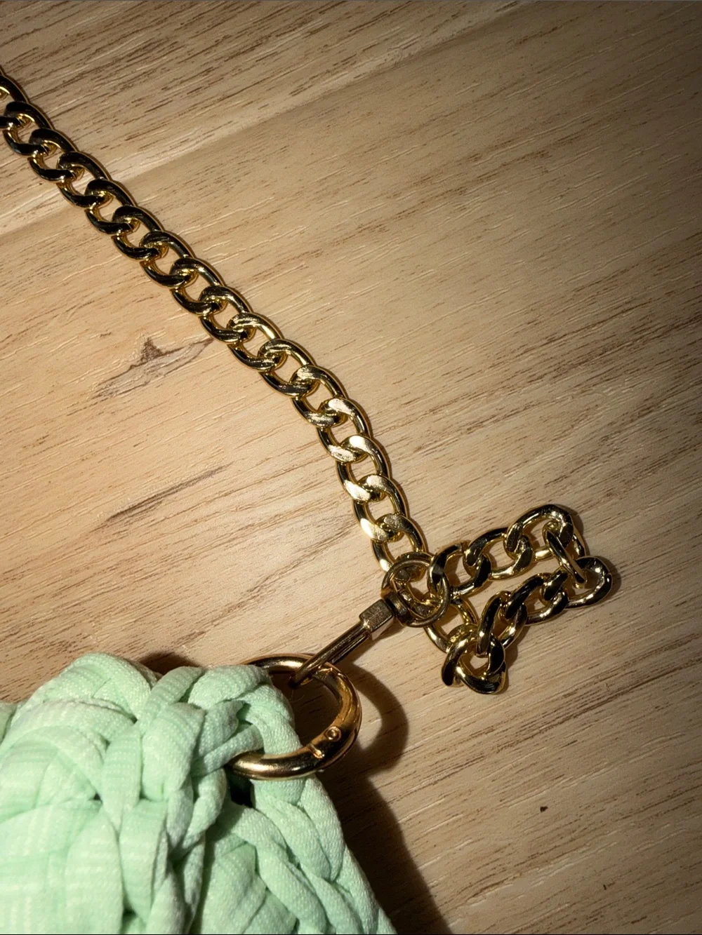 Handmade Mint Green Crochet Chain Shoulder Bag with gold chain NWT